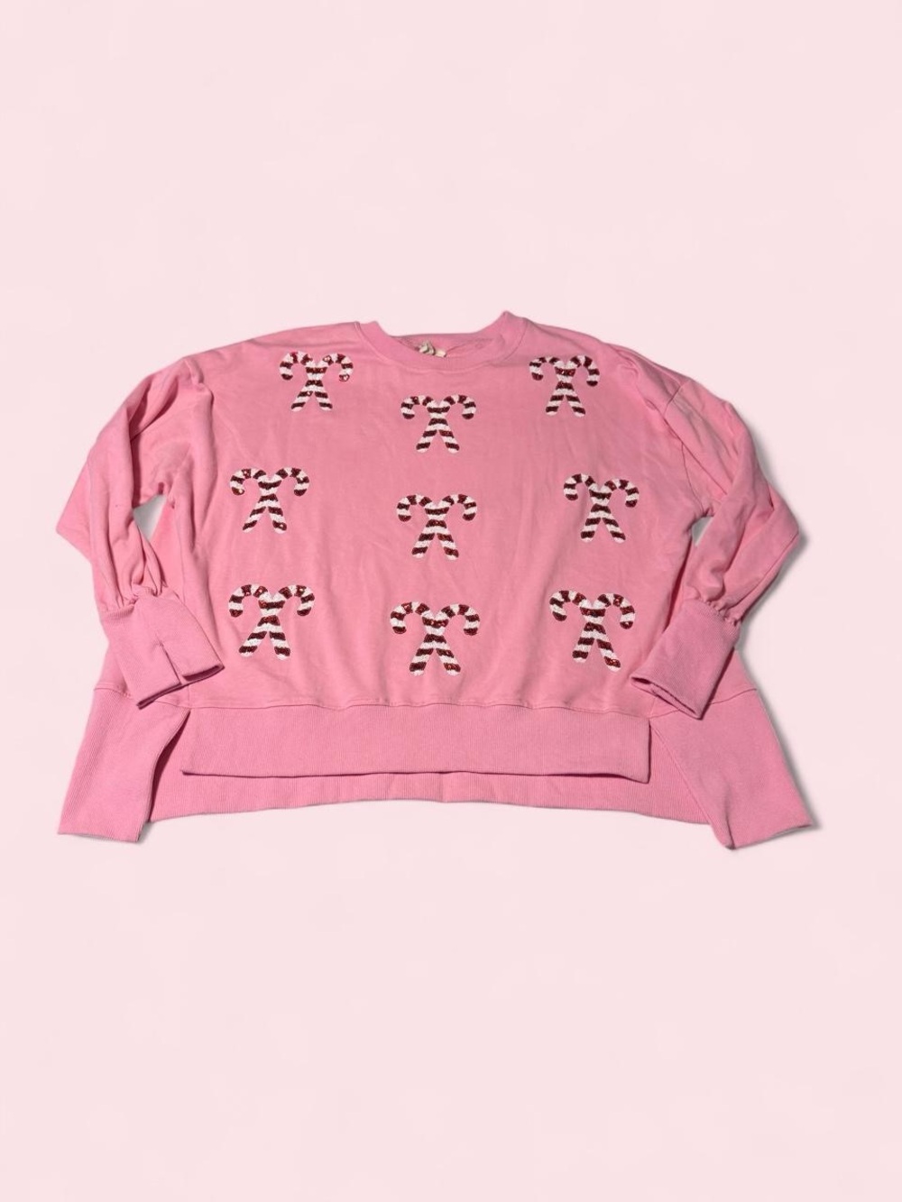 Fantastic Fawn Pink Candy Cane Crewneck Sweatshirt